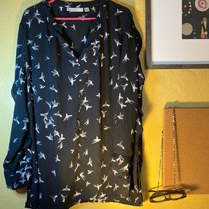 Sejour Sheer Black and White Hummingbird Tunic